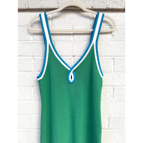 Free People Beach Green Knit Mini Sweater Dress M Keyhole Summer Resort Stretchy - Picture 9 of 11